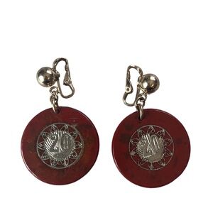 BERGERE Vintage Gold Tone Casino or Poker Chip Dangle Clip Earrings Signed